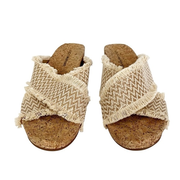 Lucky Brand Sandals Women's Sz 10 Khillian Stone Open Toe Woven Cork Wedge Slide - Picture 3 of 9